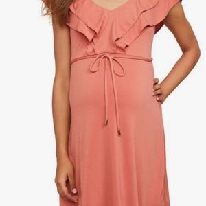 Small peach coral Jessica Simpson ruffle maternity dress